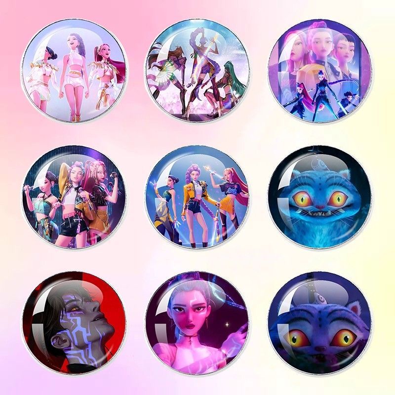 HUNTR/X K-Pop Demon Hunters Badge Set – 9 Pcs Button Pins