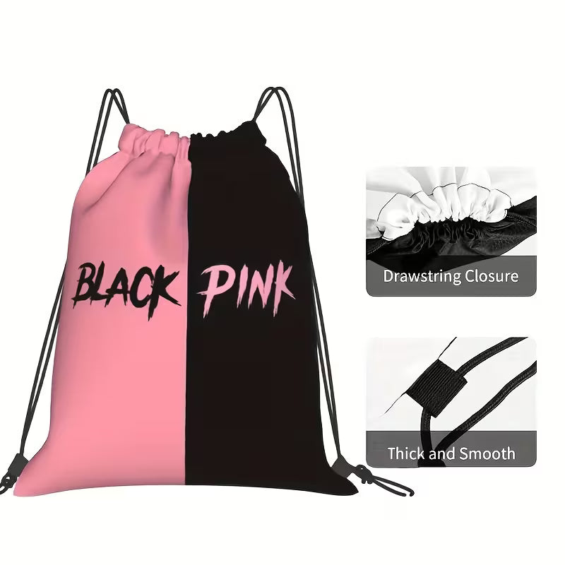 Blackpink Inspired Drawstring Bag – Pink & Black Aesthetic Gym & Travel Sackpack