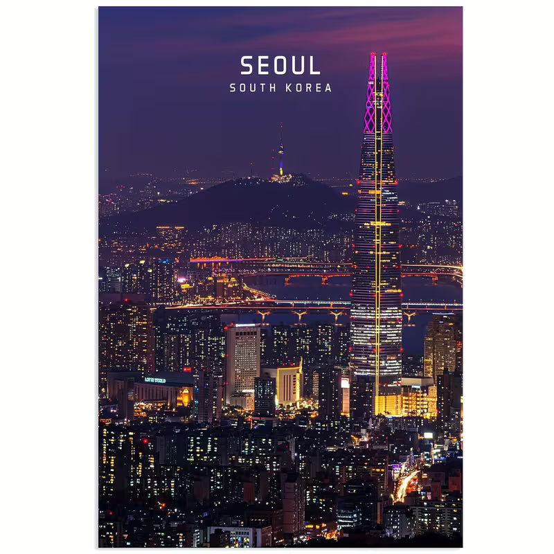 Seoul City Night Skyline Poster | South Korea Wall Art Print