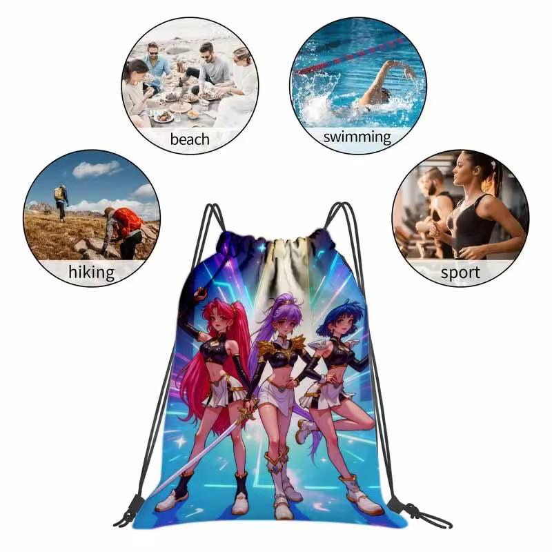 Anime Girl Warriors Drawstring Bag – K-Pop Aesthetic Gym & School Backpack