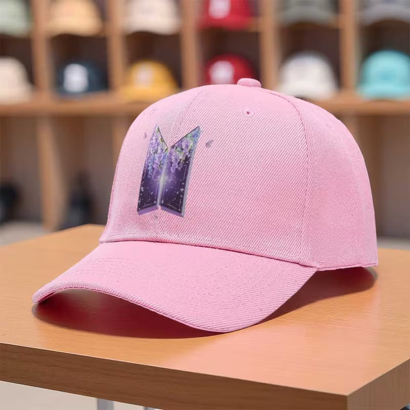 BTS Logo Adjustable Baseball Cap – Unisex K-Pop Fan Hat in Pink Black & White