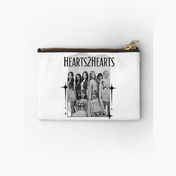 Hearts2Hearts Kpop Zipper Pouch – Black & White Group Photo Print