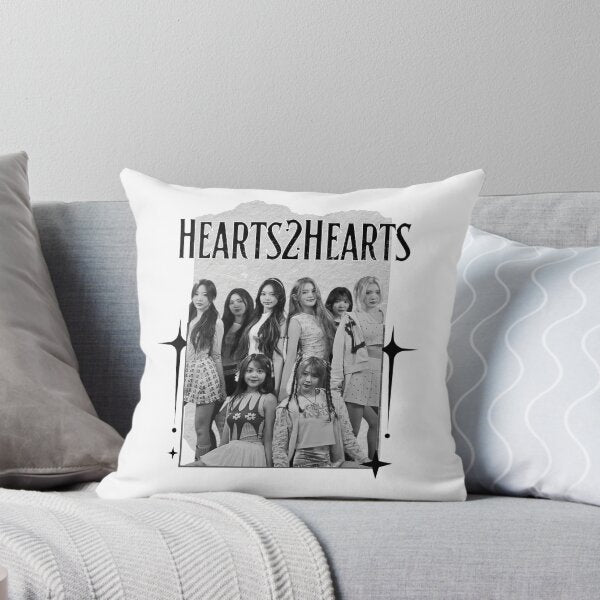 Hearts2Hearts Kpop Cushion – Black & White Group Photo Print
