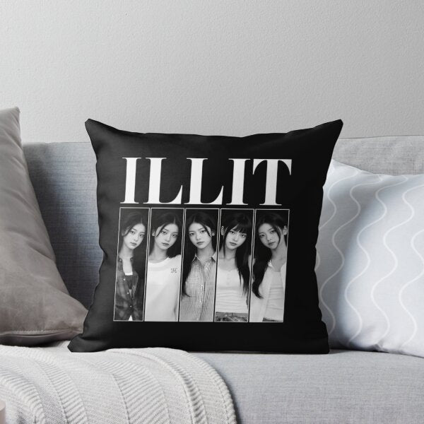 ILLIT Kpop Cushion – Black & White Portrait Print