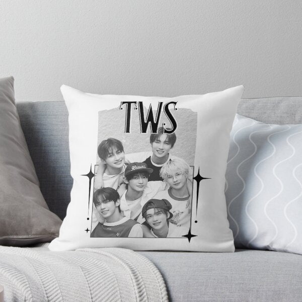 TWS Kpop Cushion – Black & White Group Photo Print