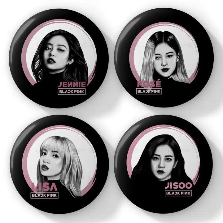 Black Pink Member Design Badges for KPOP (Pack of 4) - Kpop Store Pakistan