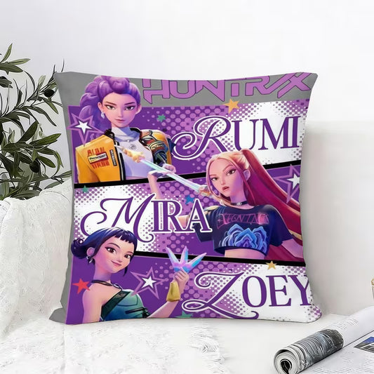 Demon Hunter Squad Aesthetic Cushion – Mira, Rumi & Zory Anime Throw Pillow