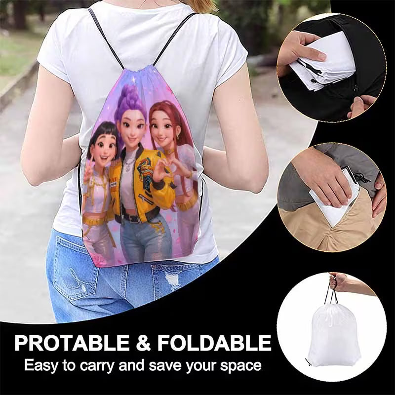 Kpop Girl Group Drawstring Bag | Kawaii 3D Anime Print Backpack for Teen Girls | Aesthetic Korean Pop Fan Merch