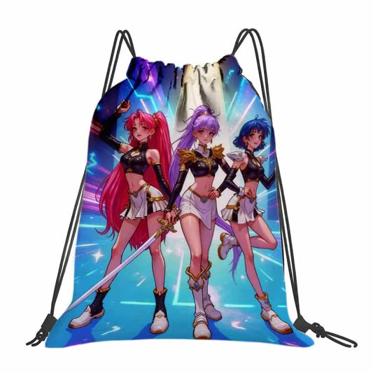 Anime Girl Warriors Drawstring Bag – K-Pop Aesthetic Gym & School Backpack