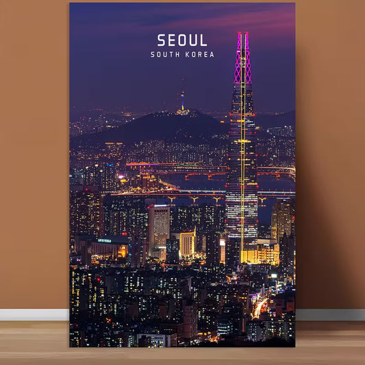 Seoul City Night Skyline Poster | South Korea Wall Art Print
