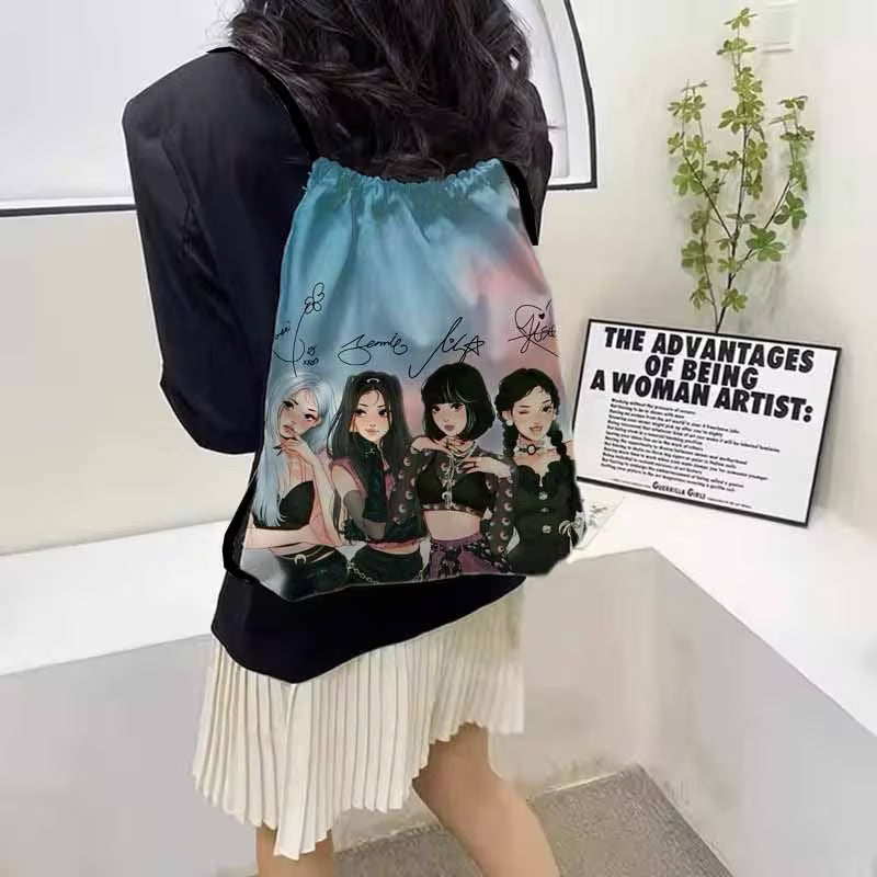 Blackpink Squad Anime Drawstring Bag – K-Pop Aesthetic Cinch Backpack