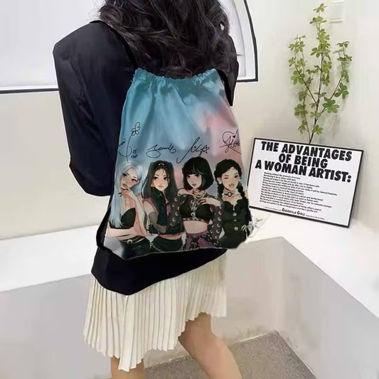 Blackpink Squad Anime Drawstring Bag – K-Pop Aesthetic Cinch Backpack
