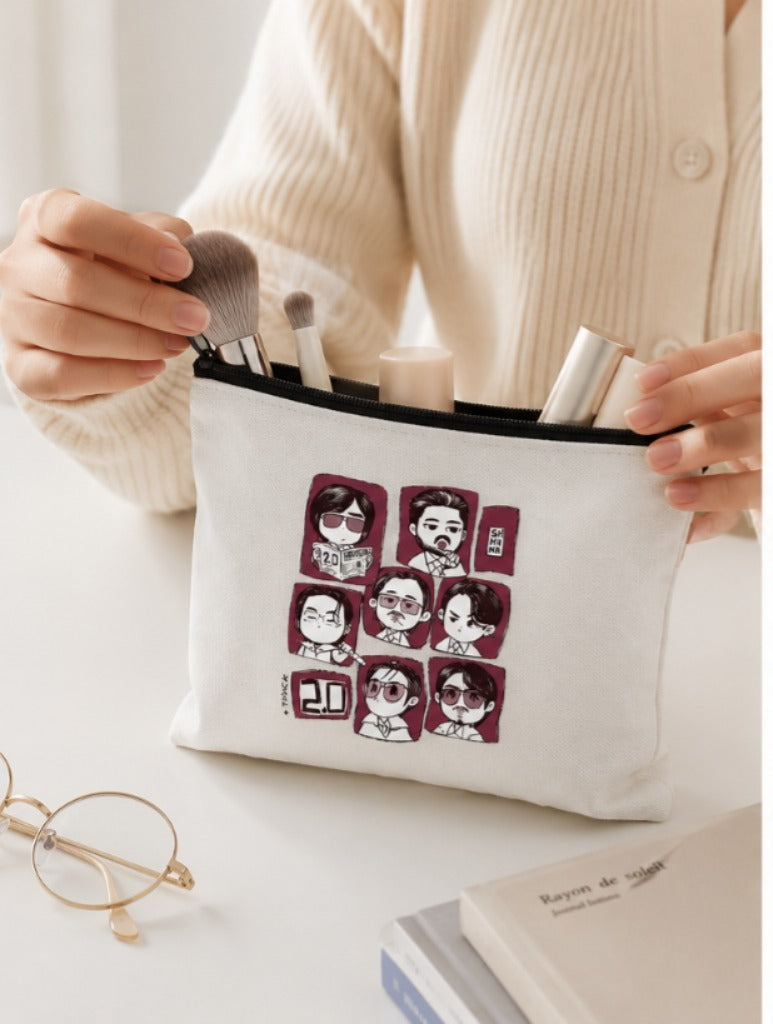 Korean Chibi Style Canvas Zipper Pouch – Aesthetic Makeup & Travel