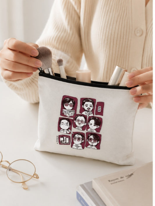 Korean Chibi Style Canvas Zipper Pouch – Aesthetic Makeup & Travel