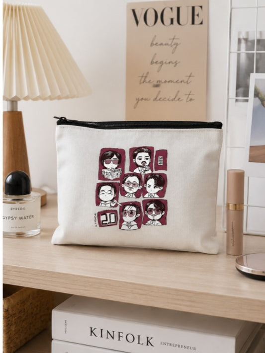 Korean Chibi Style Canvas Zipper Pouch – Aesthetic Makeup & Travel