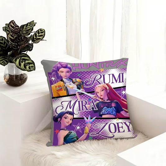 Demon Hunter Squad Aesthetic Cushion – Mira, Rumi & Zory Anime Throw Pillow
