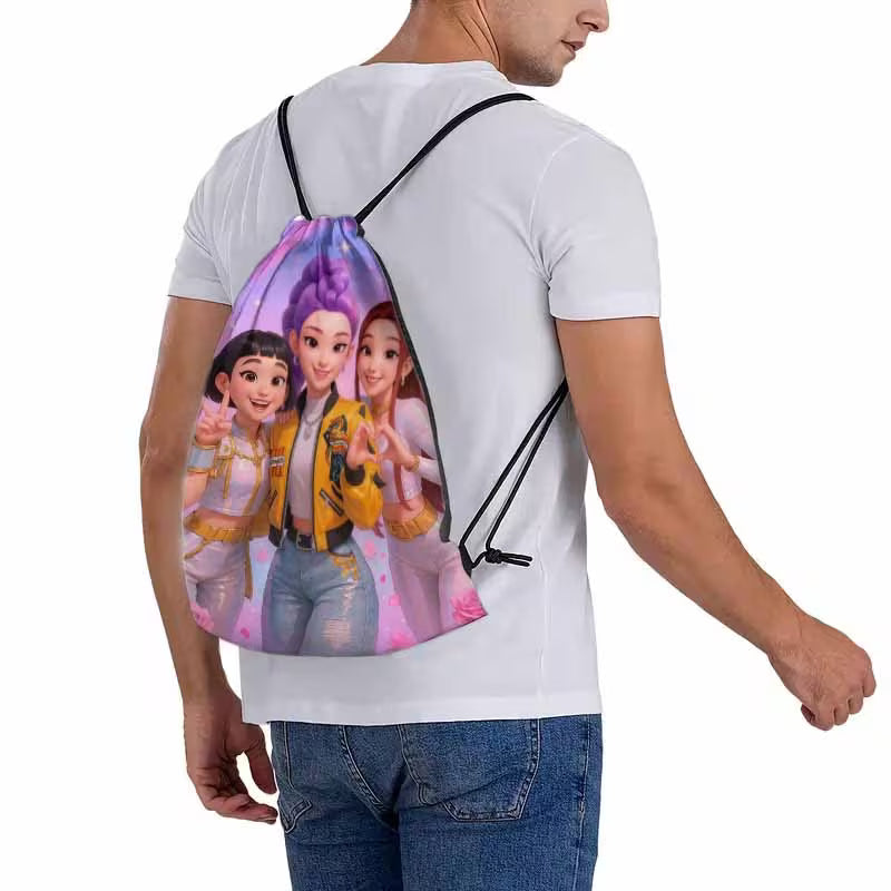 Kpop Girl Group Drawstring Bag | Kawaii 3D Anime Print Backpack for Teen Girls | Aesthetic Korean Pop Fan Merch