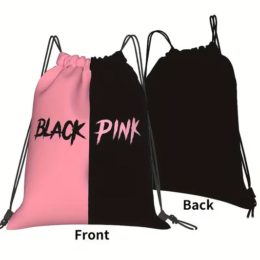 Blackpink Inspired Drawstring Bag – Pink & Black Aesthetic Gym & Travel Sackpack