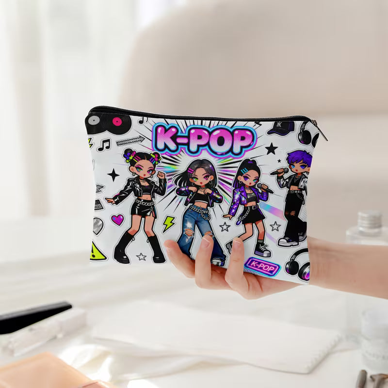 K-Pop Makeup Bag | Kawaii Idol Girl Group Zipper Cosmetic Pouch | Aesthetic Korean Pop Fan Merch