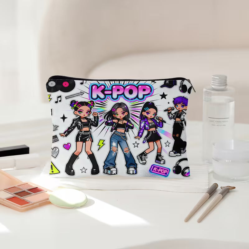 K-Pop Makeup Bag | Kawaii Idol Girl Group Zipper Cosmetic Pouch | Aesthetic Korean Pop Fan Merch