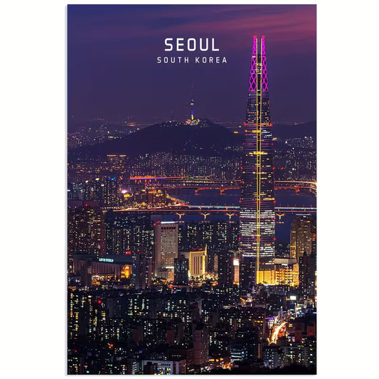 Seoul City Night Skyline Poster | South Korea Wall Art Print