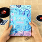 K-Pop Journal Spiral Notebook | Blue Aesthetic Kpop Doodle Diary with Korean Words & Music Icons