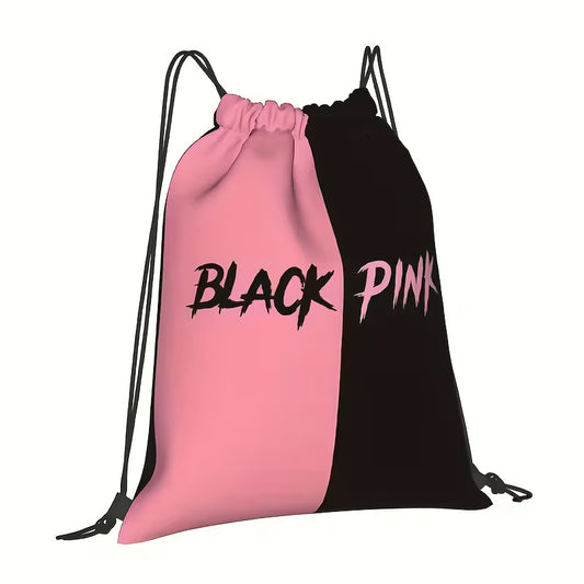 Blackpink Inspired Drawstring Bag – Pink & Black Aesthetic Gym & Travel Sackpack