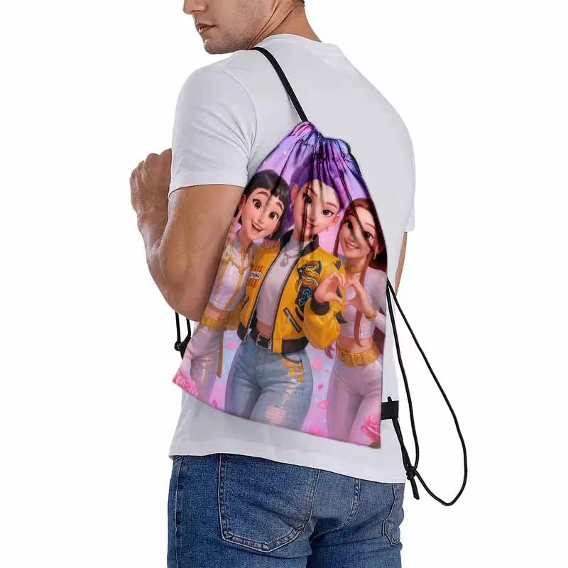 Kpop Girl Group Drawstring Bag | Kawaii 3D Anime Print Backpack for Teen Girls | Aesthetic Korean Pop Fan Merch