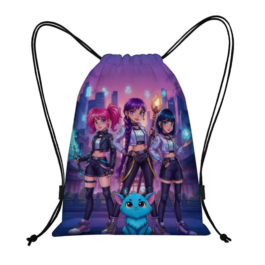 K-Pop Coloring Book Drawstring Bag – Pink Anime Girls Printed School Backpack