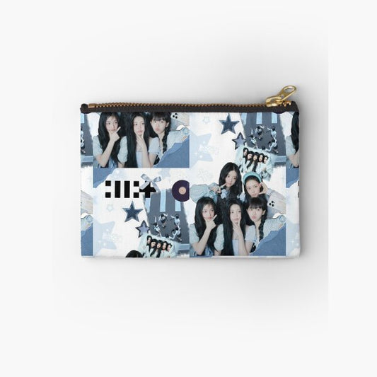 ILLIT Kpop Zipper Pouch – Blue Aesthetic Collage Print