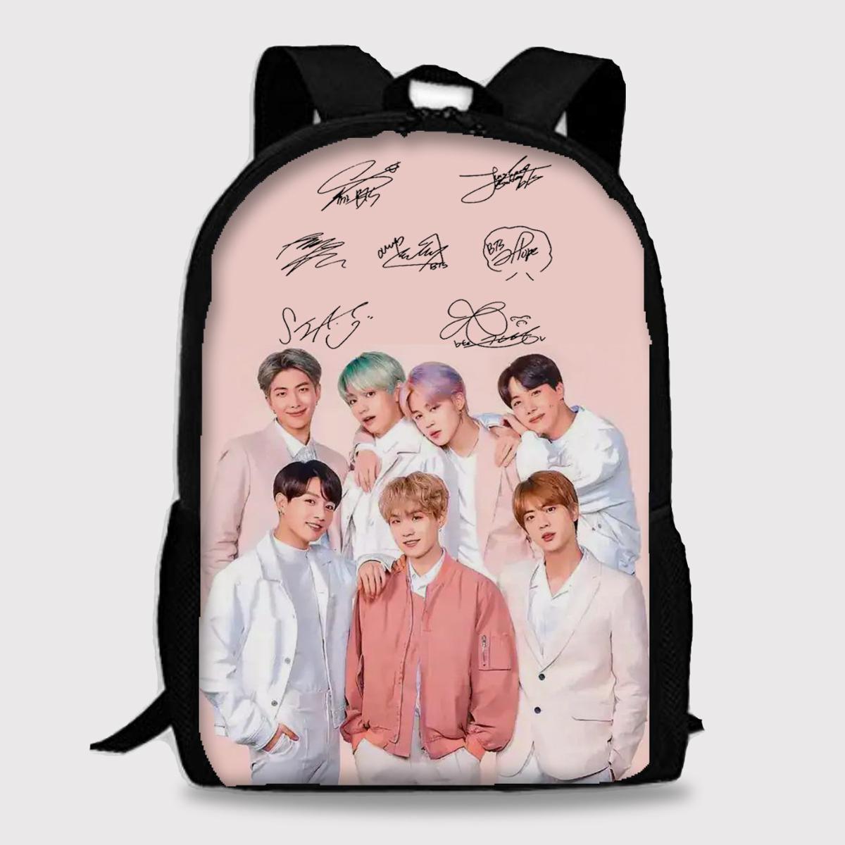 BTS Pastel Pink Backpack With Laptop Partition Digital Printed Designs bts-pastel-pink-backpack-with-laptop-partition-digital-printed-designs